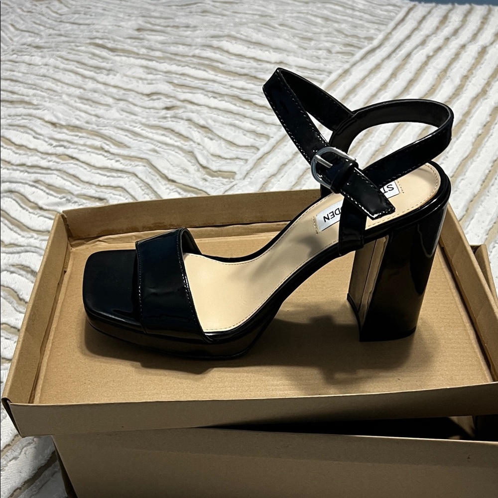 Steve Madden Glossy Black Block Heels
